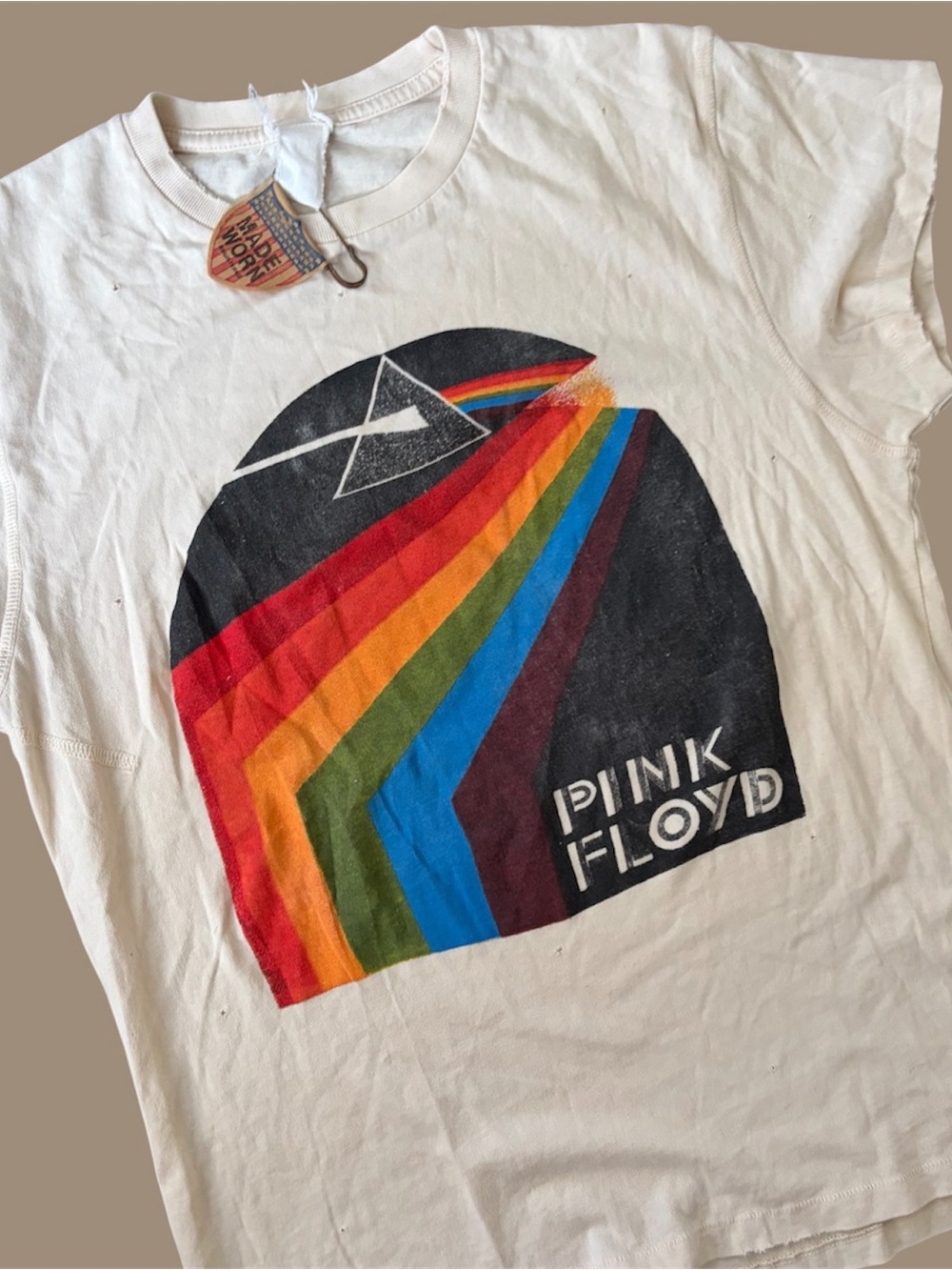 Madeworn Pink Floyd Dark Side of The Moon T-shirt Distressed White New